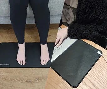 Sarah M. using BareEarth Grounding Mat at desk